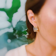 Load image into Gallery viewer, Lined Diamond Huggie Hoop Earrings