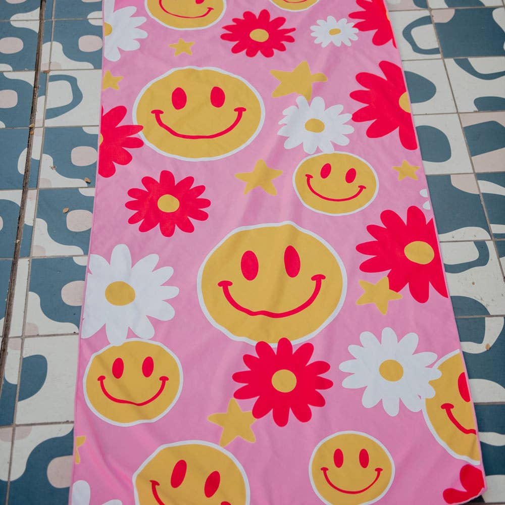 Red Flower Smiley Quick Dry Towel
