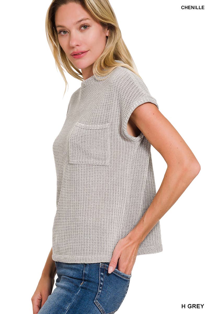 Chenille Short Sleeve Sweater - Grey