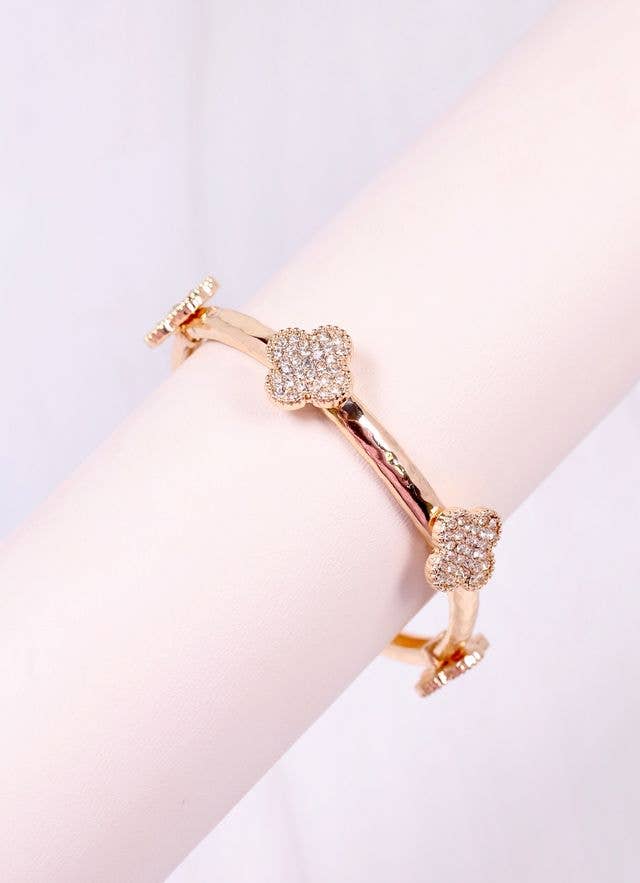 Dion CZ Clover Stretch Bracelet GOLD